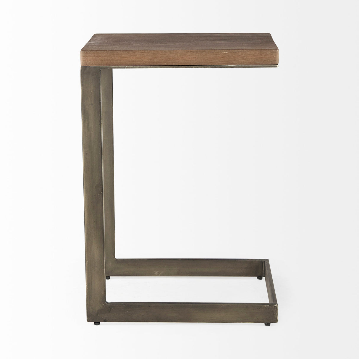 Faye Medium Brown Wood W/ Antique Nickel Finished Metal Base C Side Table by Mercana at Eve Furniture