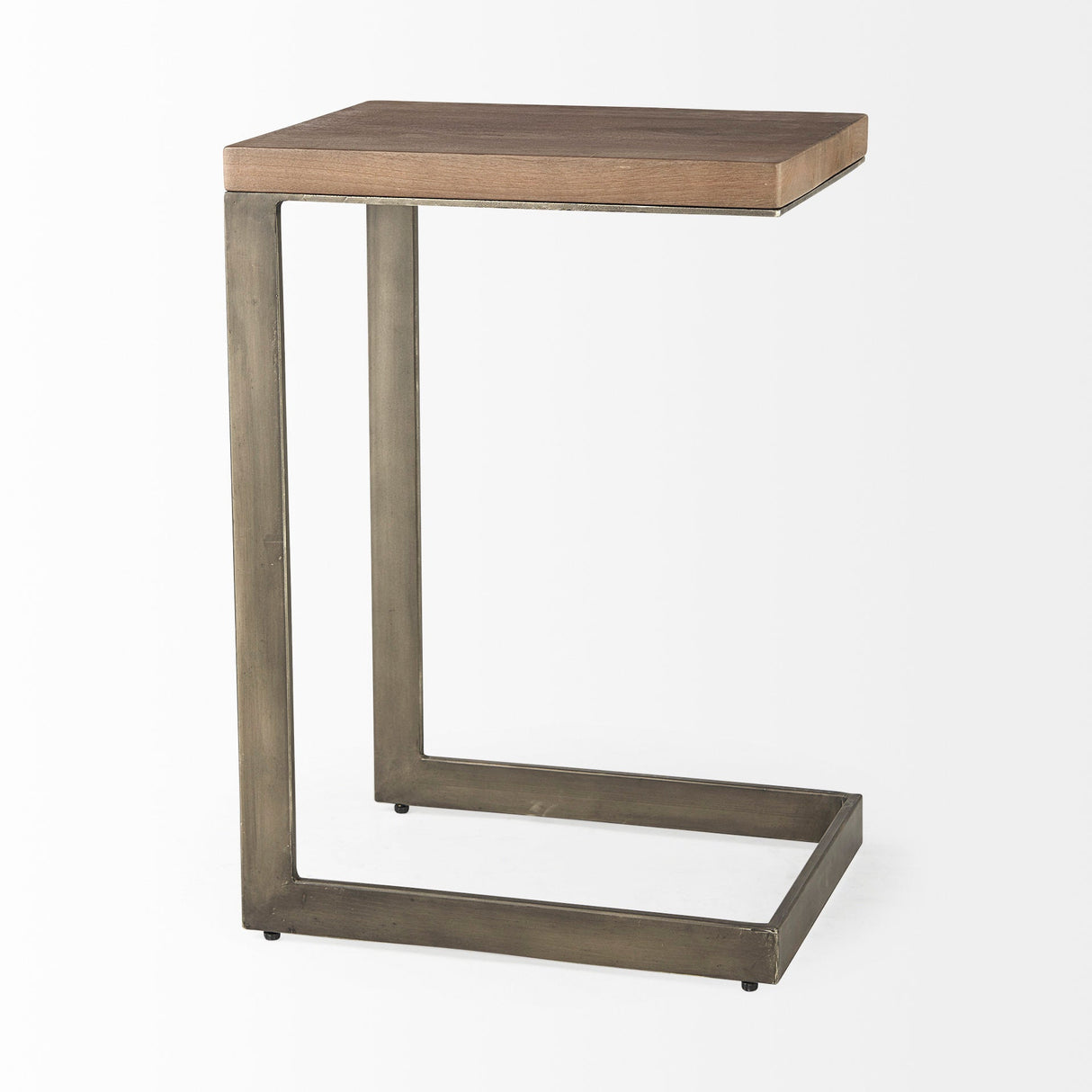 Faye Medium Brown Wood W/ Antique Nickel Finished Metal Base C Side Table by Mercana at Eve Furniture