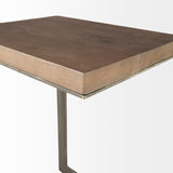 Faye Medium Brown Wood W/ Antique Nickel Finished Metal Base C Side Table by Mercana at Eve Furniture