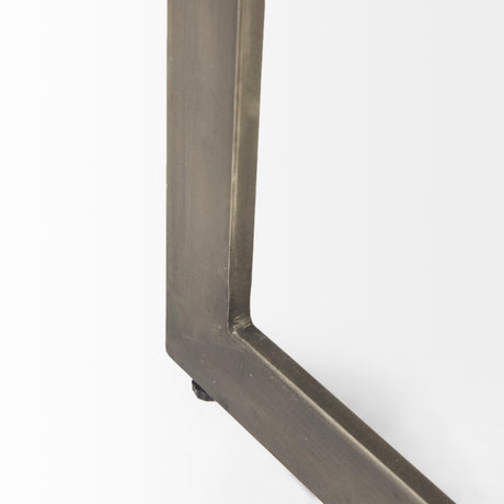 Faye Medium Brown Wood W/ Antique Nickel Finished Metal Base C Side Table by Mercana at Eve Furniture