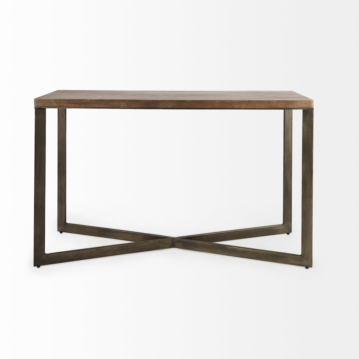 Faye Medium Brown Wood W/Antique Nickel Metal Base Console Table by Mercana at Eve Furniture