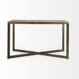 Faye Medium Brown Wood W/Antique Nickel Metal Base Console Table by Mercana at Eve Furniture