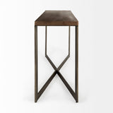 Faye Medium Brown Wood W/Antique Nickel Metal Base Console Table by Mercana at Eve Furniture