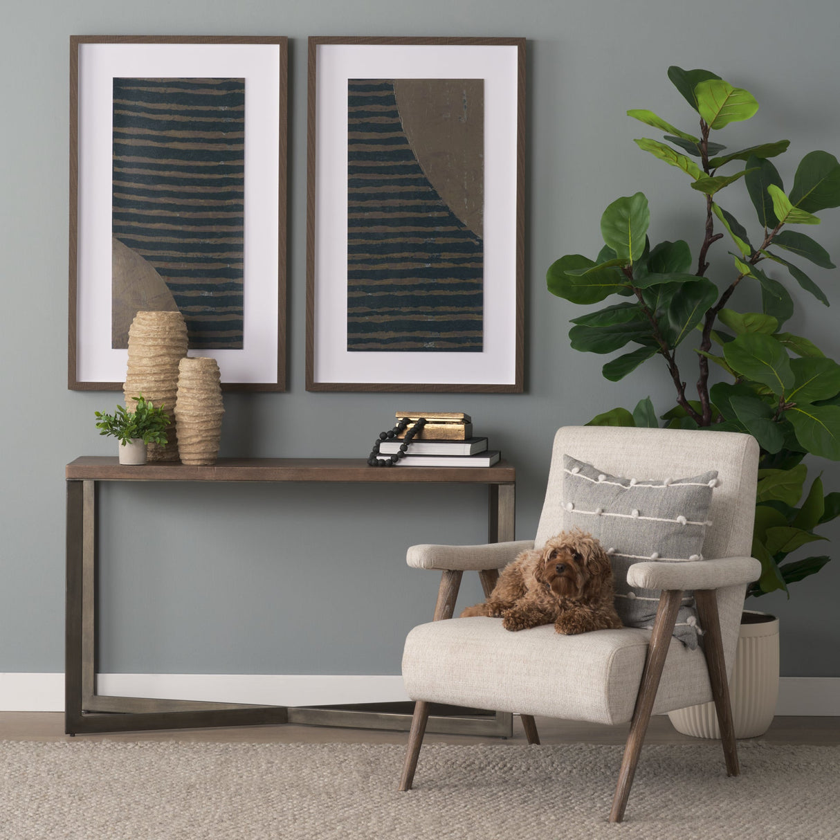 Faye Medium Brown Wood W/Antique Nickel Metal Base Console Table by Mercana at Eve Furniture