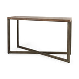 Faye Medium Brown Wood W/Antique Nickel Metal Base Console Table by Mercana at Eve Furniture