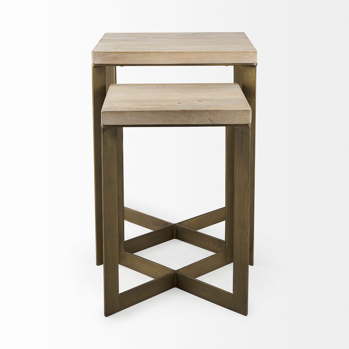 Faye (Set of 2) 19L x 19W x 26H Beige Finished Wood W/ Gold Metal Base Accent Tables by Mercana at Eve Furniture