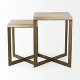 Faye (Set of 2) 19L x 19W x 26H Beige Finished Wood W/ Gold Metal Base Accent Tables by Mercana at Eve Furniture