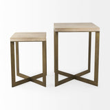 Faye (Set of 2) 19L x 19W x 26H Beige Finished Wood W/ Gold Metal Base Accent Tables by Mercana at Eve Furniture
