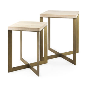 Faye (Set of 2) 19L x 19W x 26H Beige Finished Wood W/ Gold Metal Base Accent Tables by Mercana at Eve Furniture