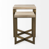 Faye (Set of 2) Beige Finished Wood W/ Gold Metal Base Accent Tables by Mercana at Eve Furniture