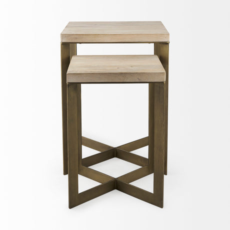 Faye (Set of 2) Beige Finished Wood W/ Gold Metal Base Accent Tables by Mercana at Eve Furniture