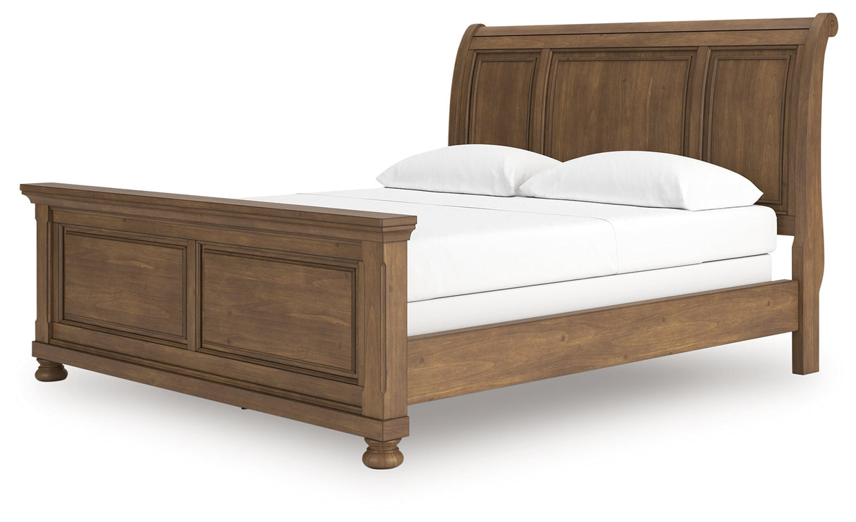 Feddinger Medium Brown California King Sleigh Bed by Ashley at Eve Furniture