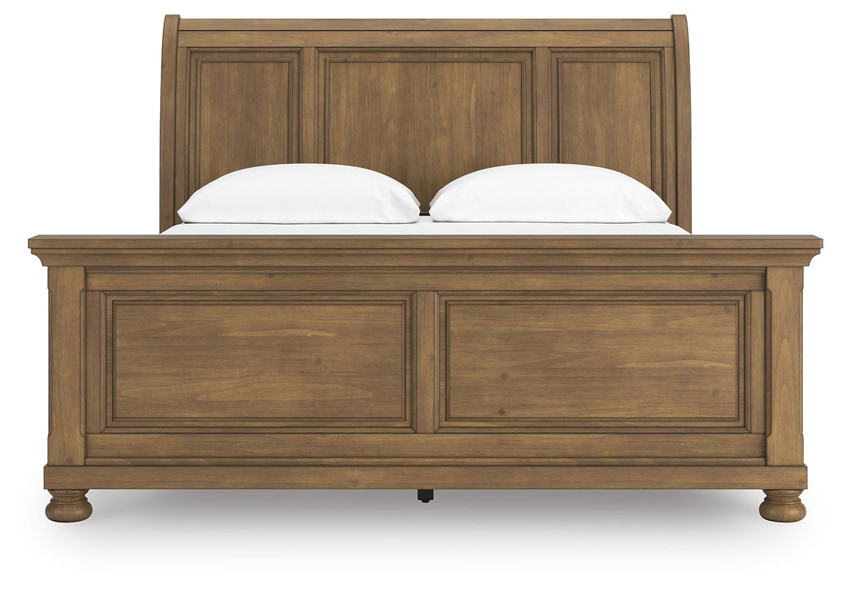 Feddinger Medium Brown California King Sleigh Bed by Ashley at Eve Furniture