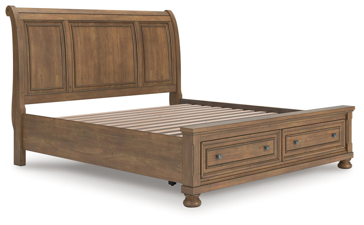 Feddinger Medium Brown King Storage Sleigh Bed by Ashley at Eve Furniture
