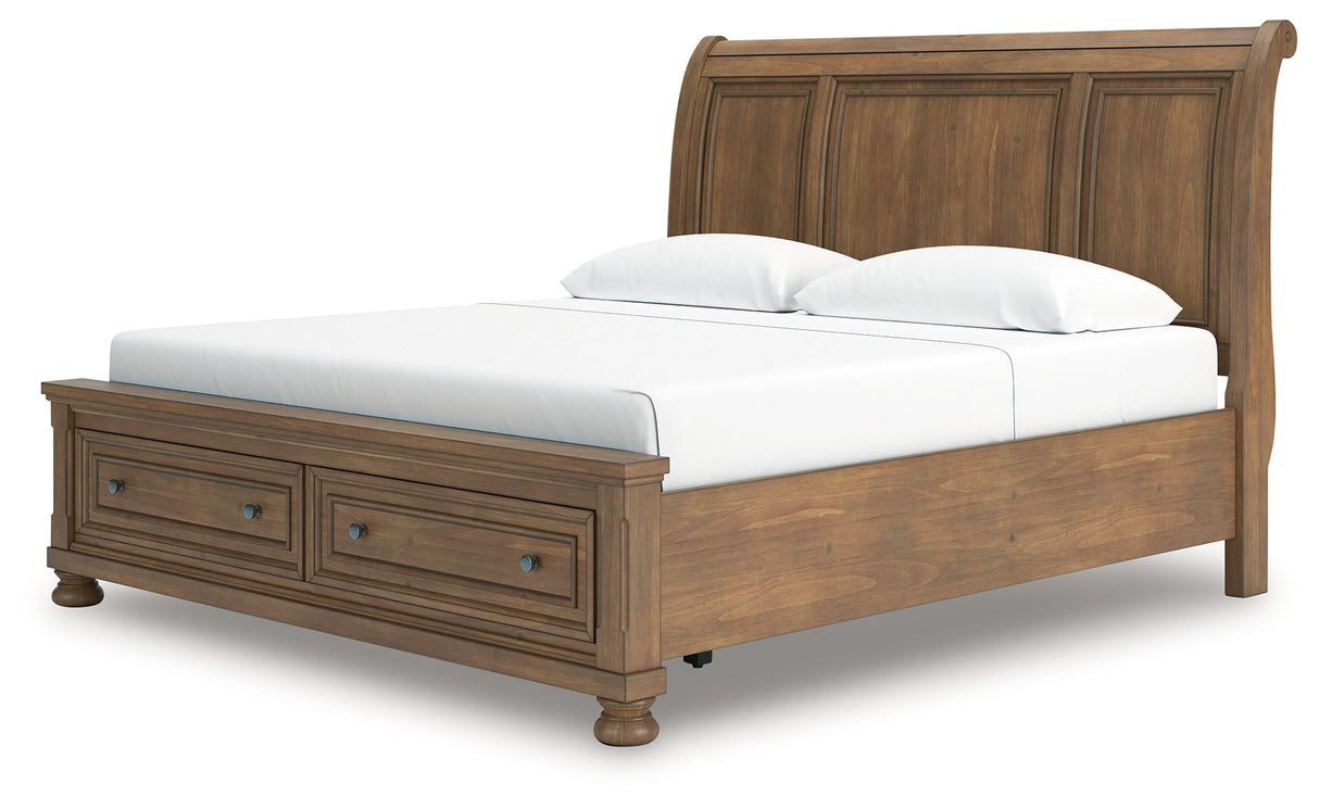 Feddinger Medium Brown King Storage Sleigh Bed by Ashley at Eve Furniture