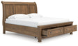 Feddinger Medium Brown King Storage Sleigh Bed by Ashley at Eve Furniture