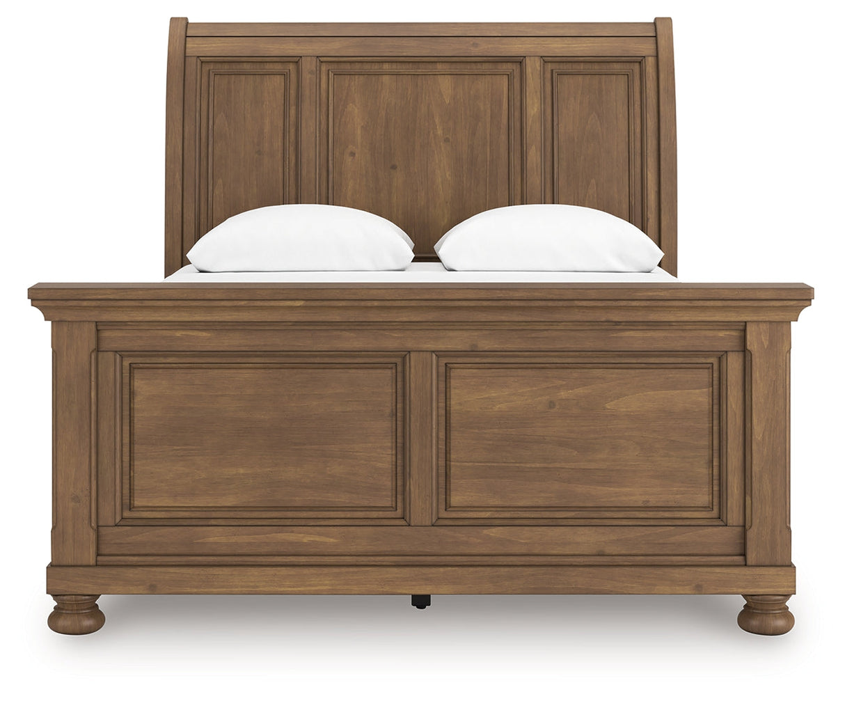 Feddinger Medium Brown Queen Sleigh Bed by Ashley at Eve Furniture
