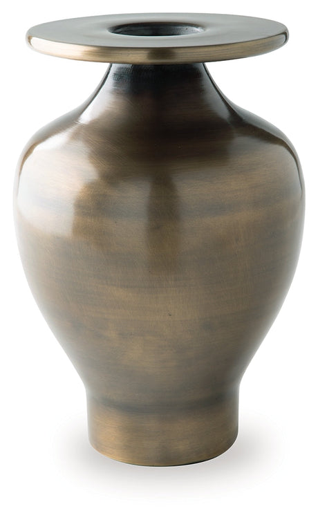 Fedorleigh Antique Brass Finish Vase by Ashley at Eve Furniture
