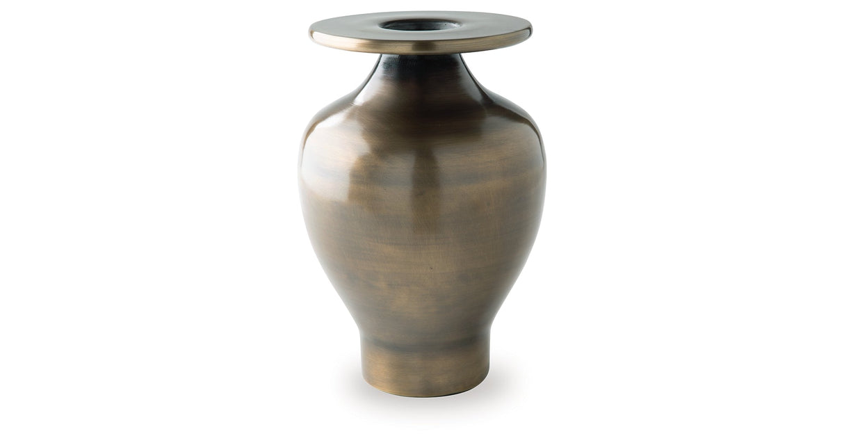 Fedorleigh Antique Brass Finish Vase by Ashley at Eve Furniture