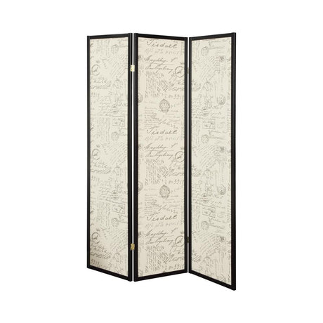 Felice 3-Panel French Script Print Folding Screen Espresso