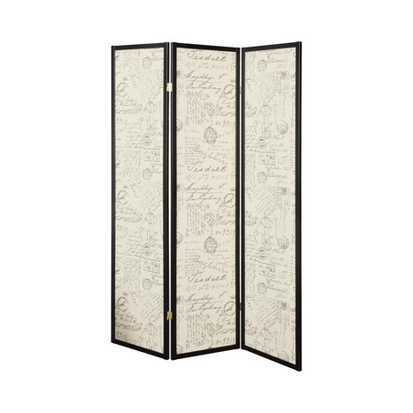 Felice Espresso 3-Panel French Script Print Folding Screen by Coaster at Eve Furniture