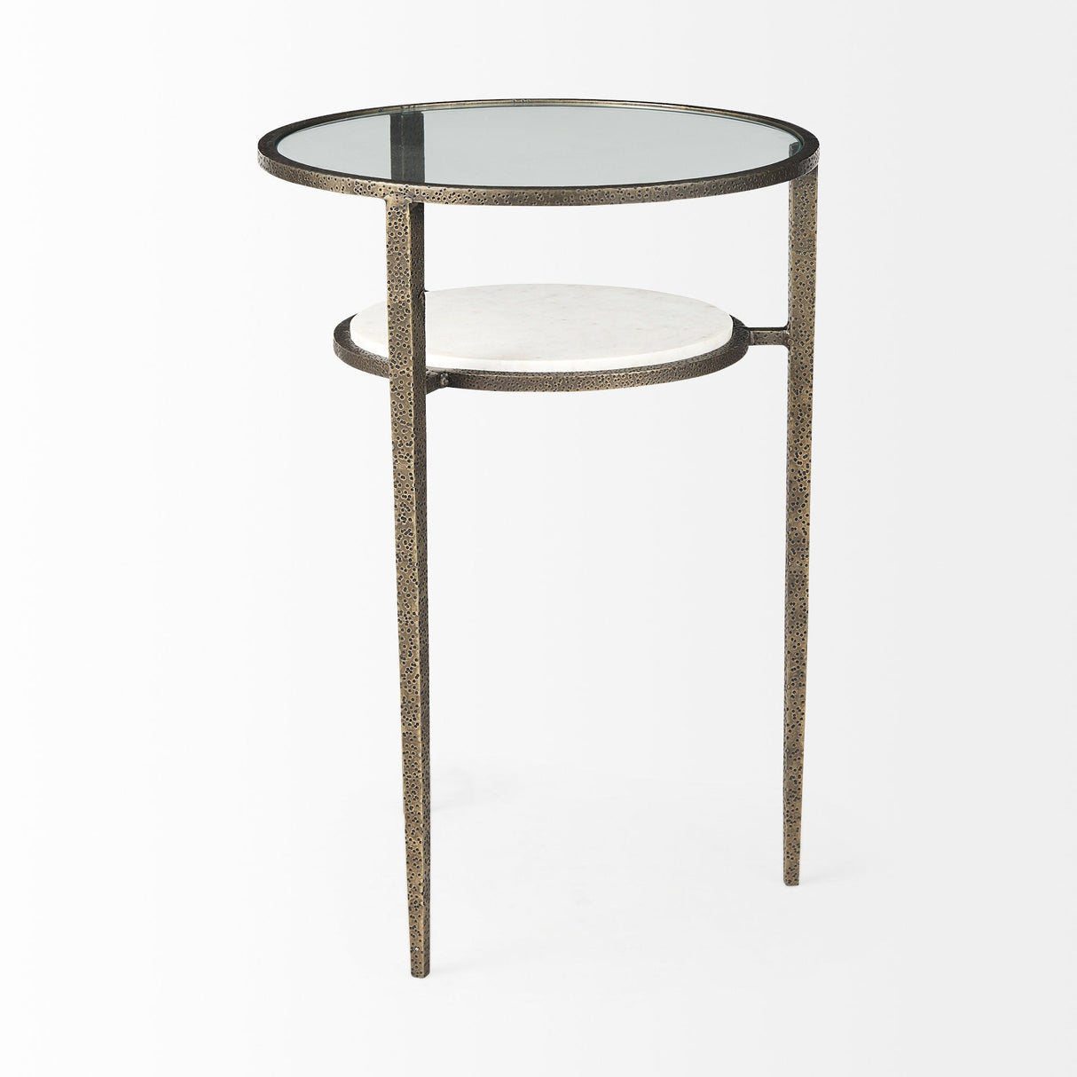 Felicity 15.8L X 15.8W X 22.5H Glass Top W/ White Marble Shelf and Antique Gold Base End/Side Table by Mercana at Eve Furniture