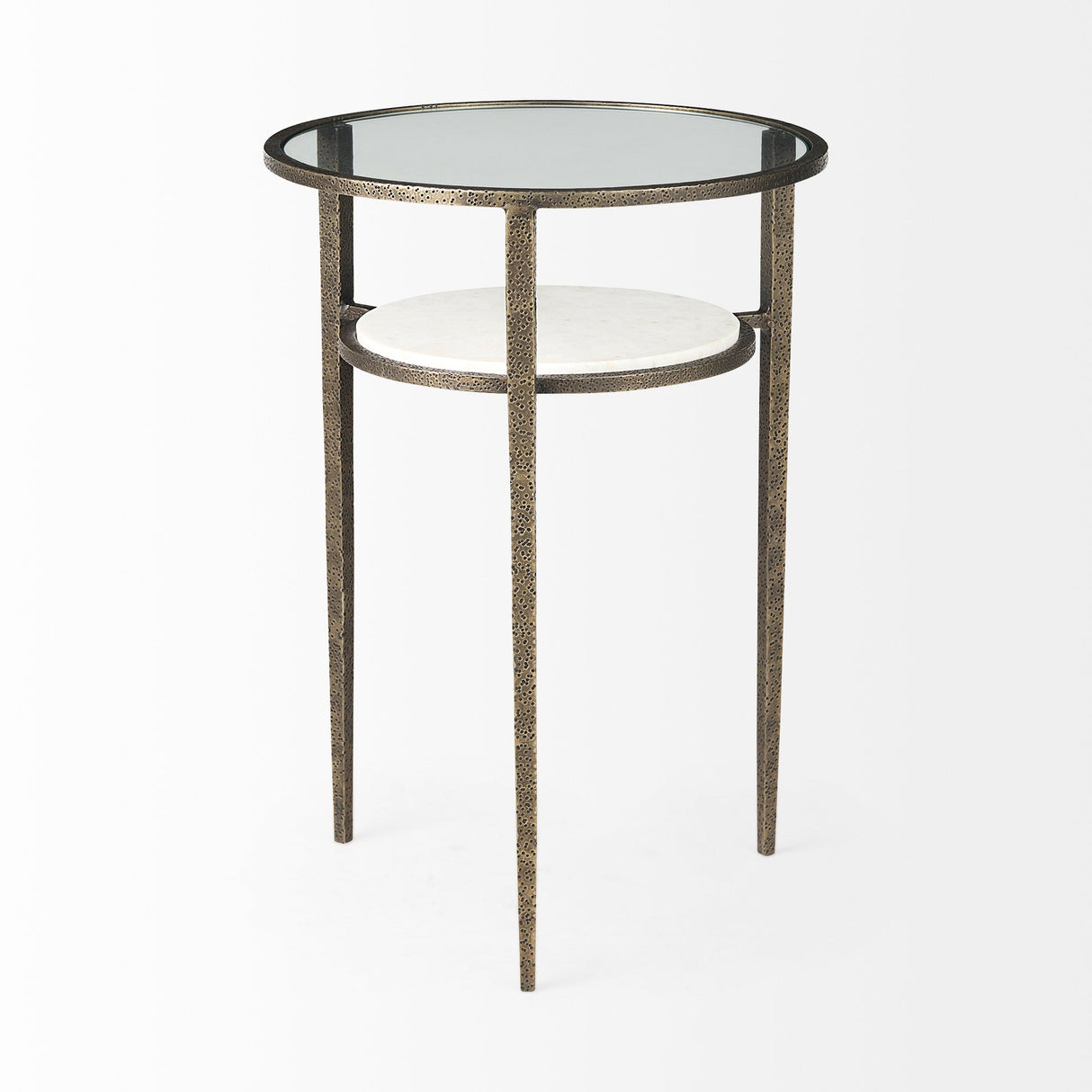 Felicity 15.8L X 15.8W X 22.5H Glass Top W/ White Marble Shelf and Antique Gold Base End/Side Table by Mercana at Eve Furniture