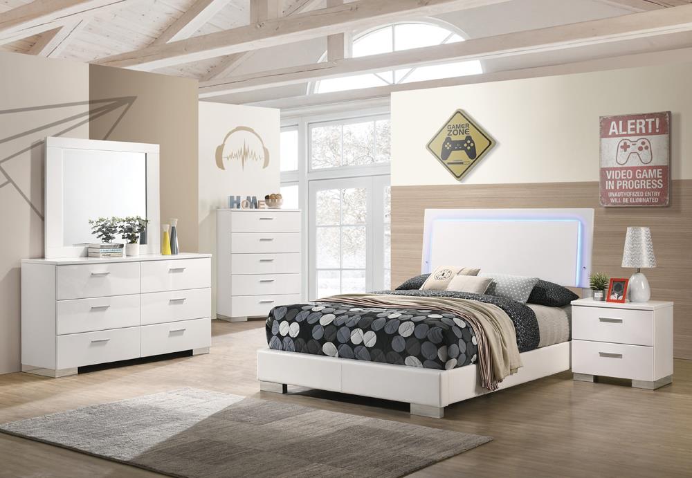 Felicity Glossy White 4-Piece Full Bedroom Set with LED Lighting