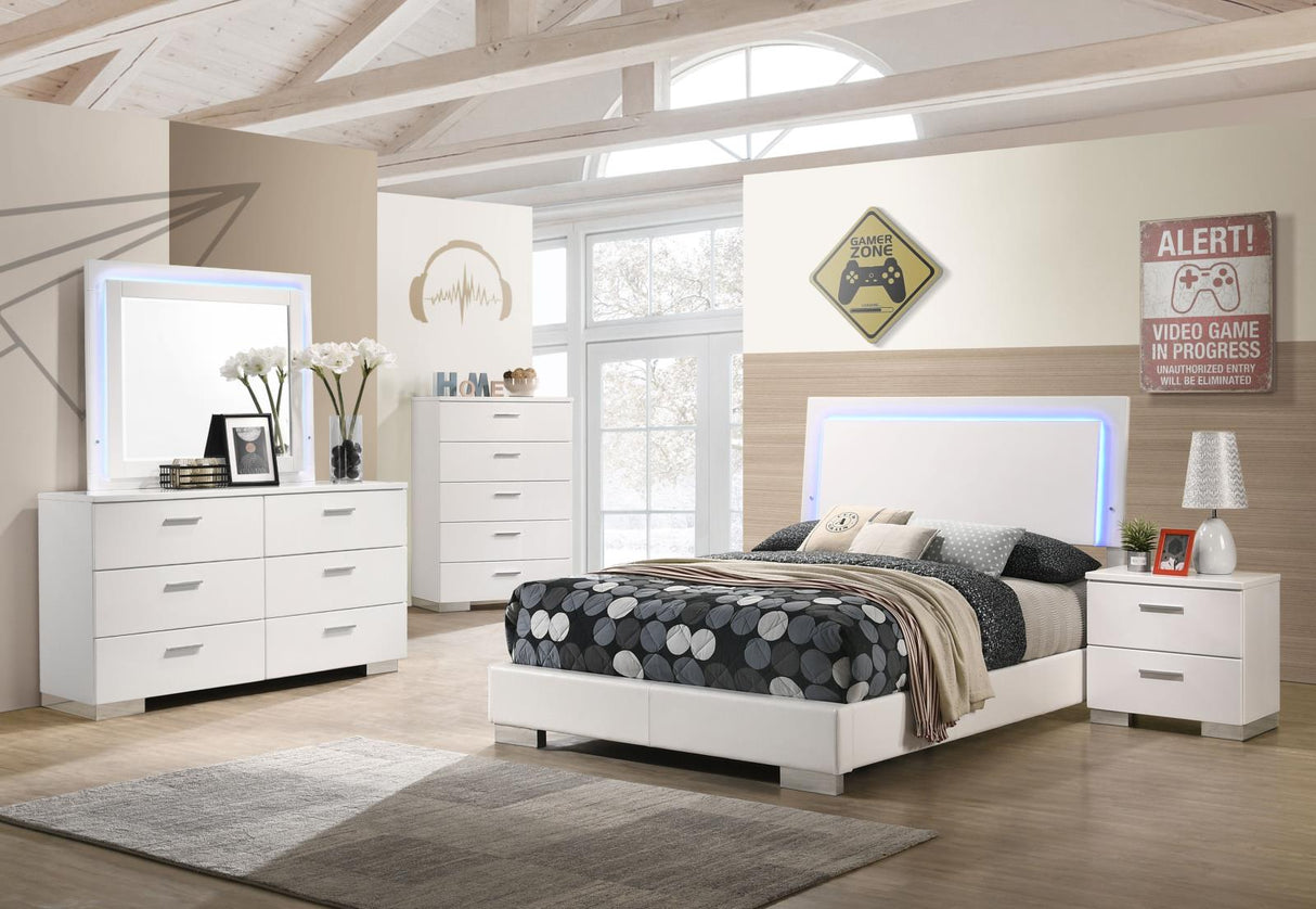 Felicity Glossy White 5-Piece Full Bedroom Set with LED Lighting