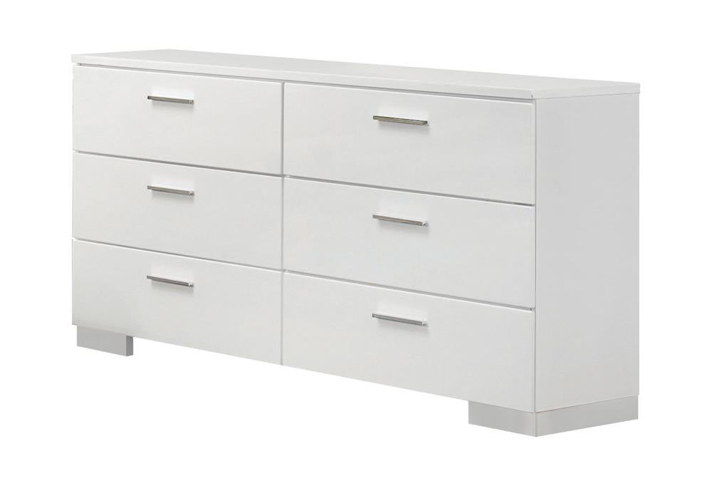 Felicity Glossy White 6-Drawer Dresser