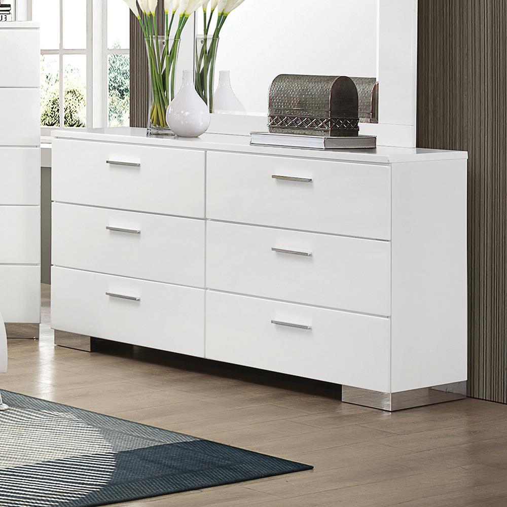 Felicity Glossy White 6-Drawer Dresser