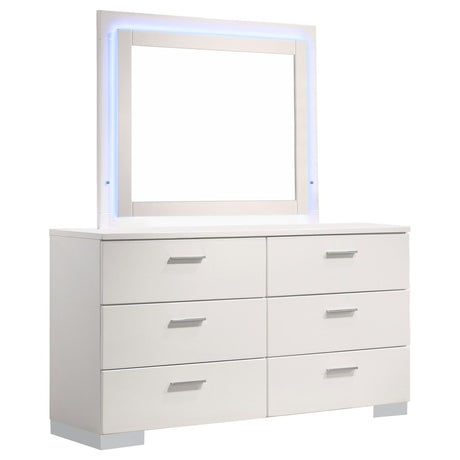 Felicity 6-drawer Dresser with LED Mirror Glossy White