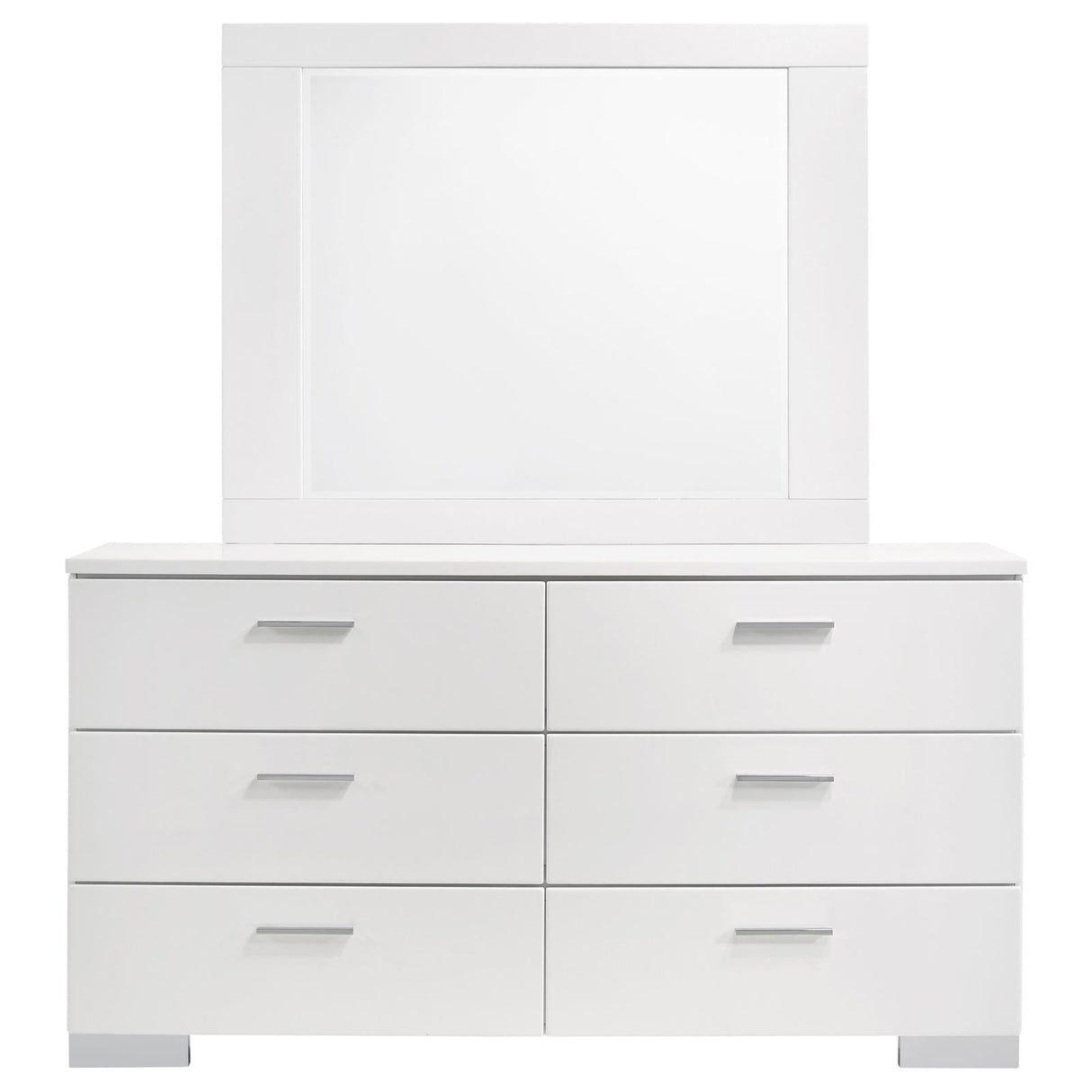 Felicity 6-drawer Dresser with Mirror Glossy White