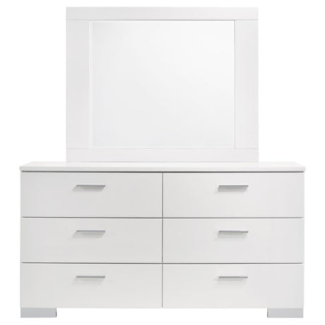 Felicity 6-drawer Dresser with Mirror Glossy White