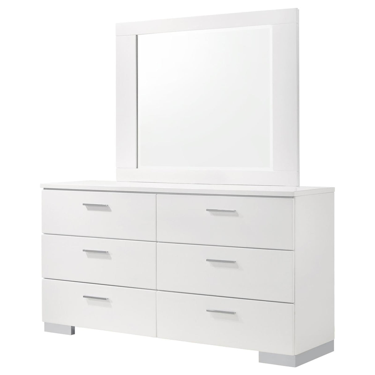 Felicity 6-drawer Dresser with Mirror Glossy White