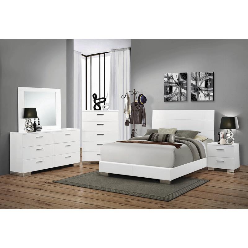 Felicity Glossy White 6-Piece Eastern King Bedroom Set with LED Light Headboard