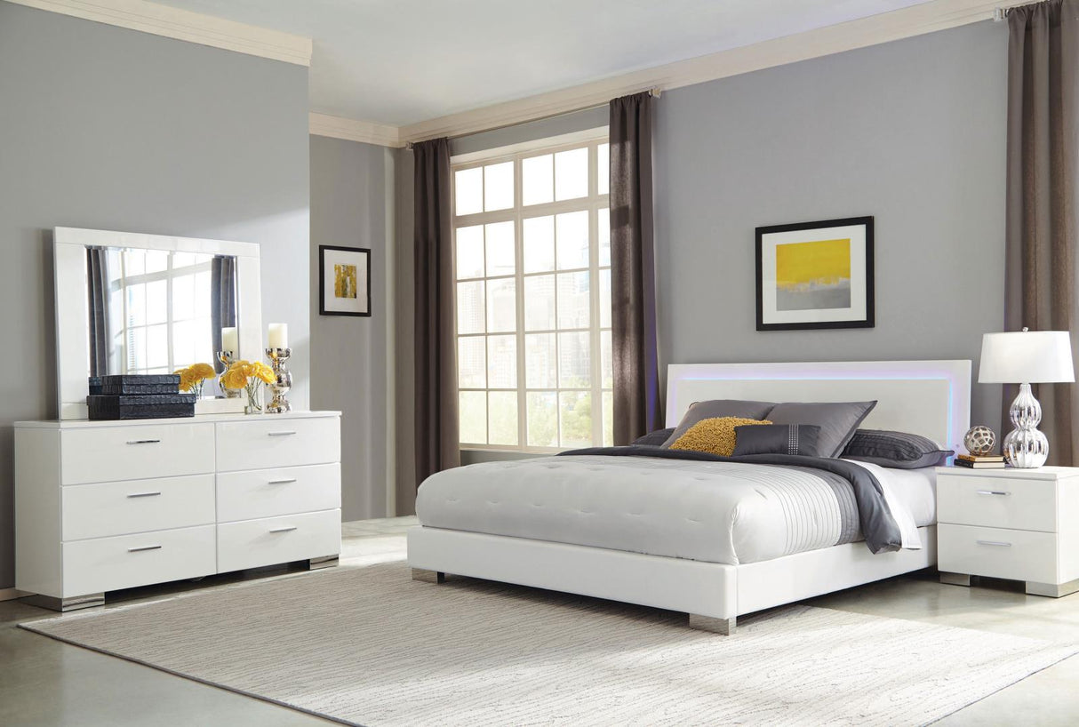 Felicity Glossy White 4-Piece Eastern King Bedroom Set with LED Light Headboard