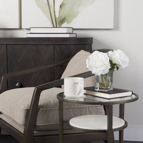 Felicity Glass Top W/ White Marble Shelf and Antique Gold Base End/Side Table by Mercana at Eve Furniture