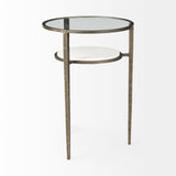 Felicity Glass Top W/ White Marble Shelf and Antique Gold Base End/Side Table by Mercana at Eve Furniture