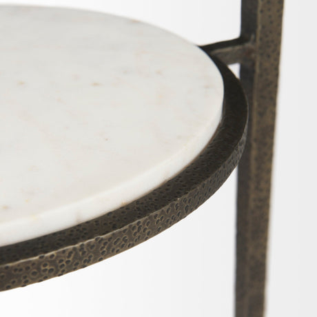 Felicity Glass Top W/ White Marble Shelf and Antique Gold Base End/Side Table by Mercana at Eve Furniture