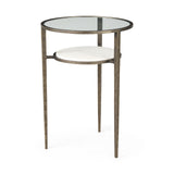 Felicity Glass Top W/ White Marble Shelf and Antique Gold Base End/Side Table by Mercana at Eve Furniture