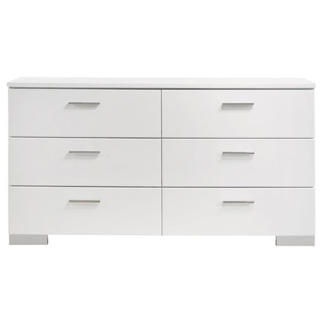 Felicity Glossy White 4-Piece Queen Bedroom Set with LED Headboard and Mirror by Coaster at Eve Furniture