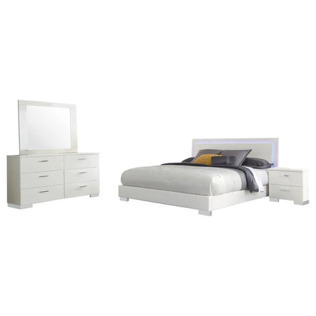 Felicity Glossy White 4-Piece Queen Bedroom Set with LED Light Headboard by Coaster at Eve Furniture