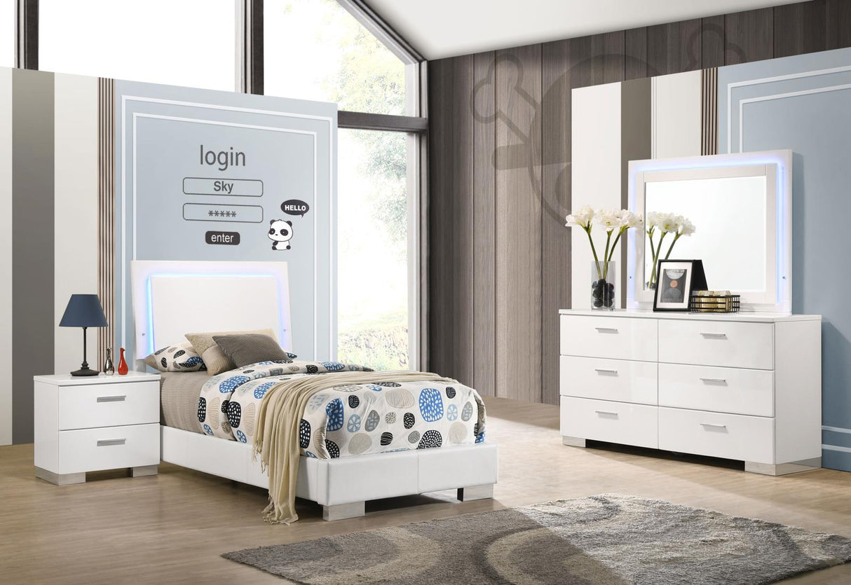 Felicity Glossy White 4-Piece Twin Bedroom Set with LED Lighting by Coaster at Eve Furniture