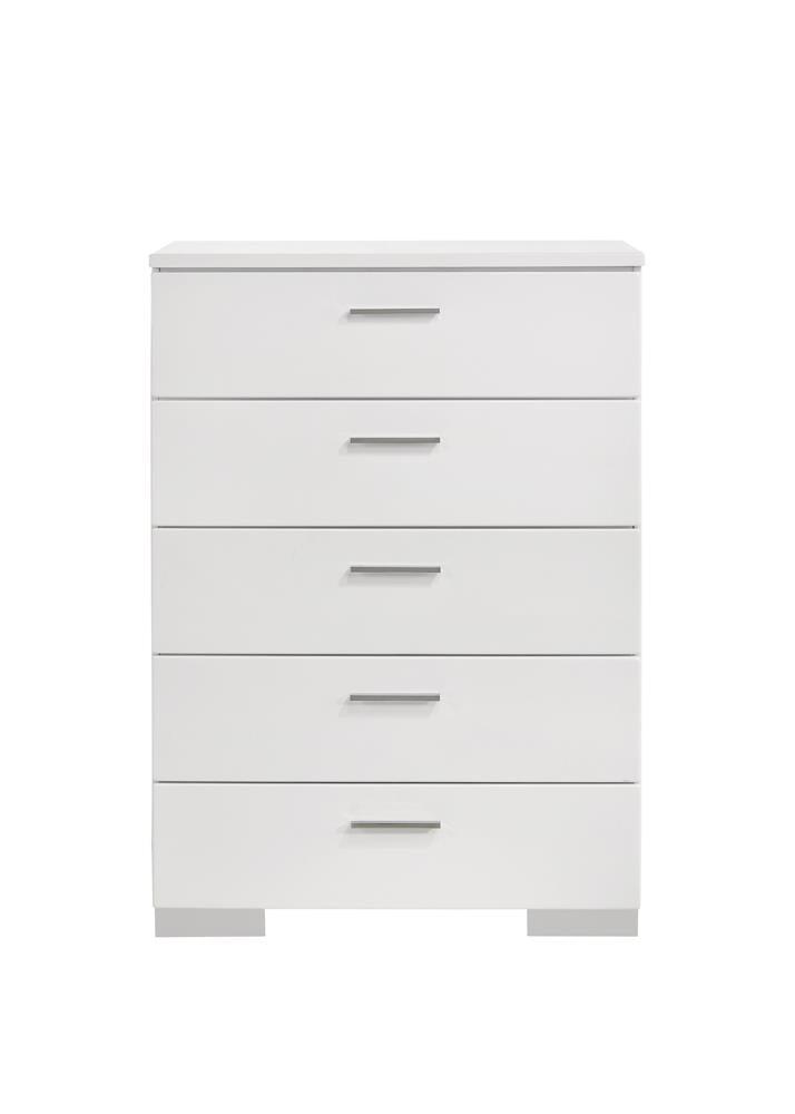 Felicity Glossy White 5-Drawer Chest by Coaster at Eve Furniture
