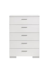 Felicity Glossy White 5-Drawer Chest by Coaster at Eve Furniture