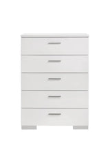 Felicity Glossy White 5-Drawer Chest by Coaster at Eve Furniture