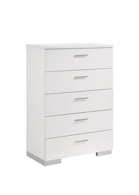 Felicity Glossy White 5-Drawer Chest by Coaster at Eve Furniture