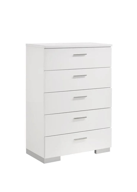 Felicity Glossy White 5-Drawer Chest by Coaster at Eve Furniture