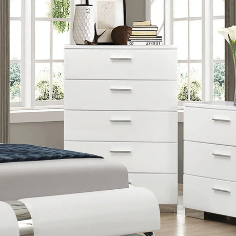 Felicity Glossy White 5-Drawer Chest by Coaster at Eve Furniture